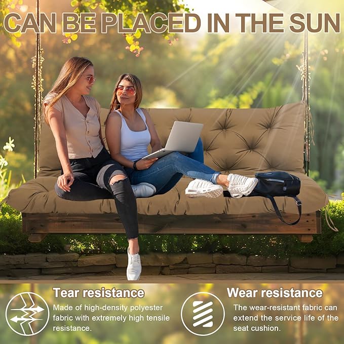 Extra Thick 5" Waterproof Porch Swing Cushions Outdoor 40 inch Swing Cushions 2 Seater Replacement with Backrest and Ties for Outdoor Furniture Patio Bench Garden