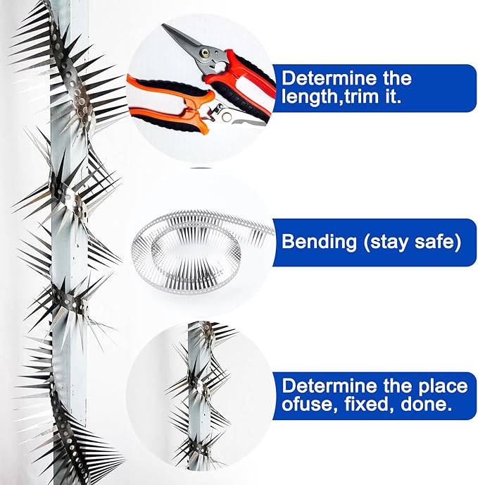Bird Spikes - Stainless Steel Fence Spikes for Pigeons, Raccoons, Snakes - Deterrent Defender (250inch)
