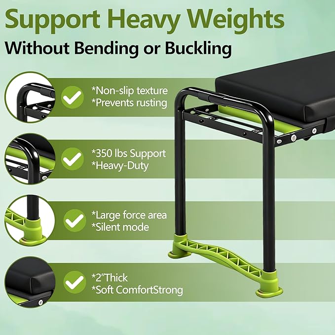 Garden Kneeler and Seat, Heavy Duty Garden Stool with 11" Wide Detachable Kneeling Pad, Foldable Garden Bench Chair with 2 Gardening Tool Pouches, Gardening Gifts for Women, Seniors