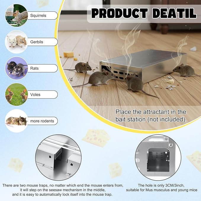 6 Packs Multi Catch Mouse Trap Invisible Mice Trap Rodent Humanized Silver Rat Traps for Indoor Outdoor Rat Control Pet and Security