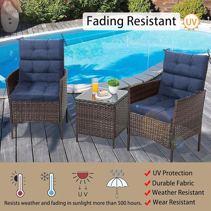 MAGPIE FABRICS Indoor/Outdoor Tufted High Back Chair Cushion Set of 2, Waterproof Deep Seating Rocking Chair Outdoor Chaise Lounge Sun Lounger Chair Cushions(Blue Navy)