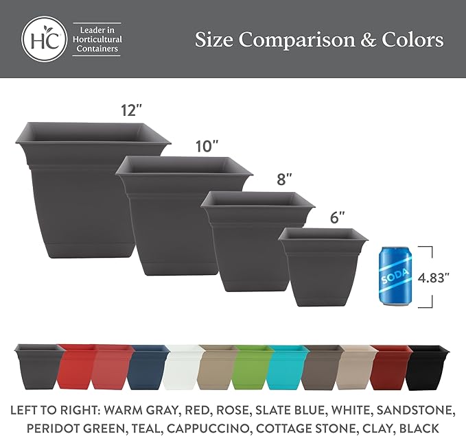 The HC Companies Eclipse Square Plastic Planter w/Attached Saucer - Outdoor & Indoor Plant Pot with Drainage Holes - Lightweight, UV-Resistant Plastic Pots for Plants (6" Peridot Green, Pack of 1)