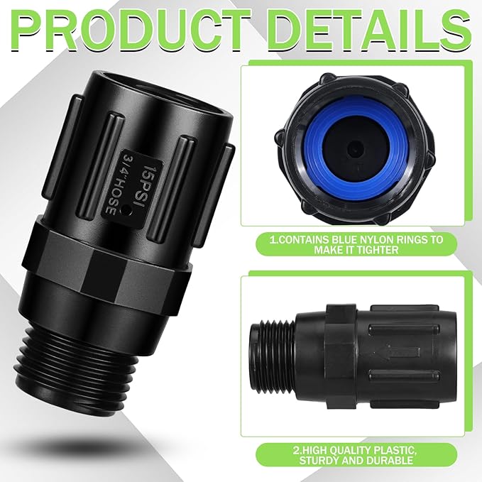 Tondiamo 3 Pcs 15 Psi Drip Irrigation Pressure Regulator, 3/4" Female Hose Thread x 3/4" Male Hose Thread Pressure Reducer Low Flow Valve for Garden Drip Irrigation Parts Emitters System