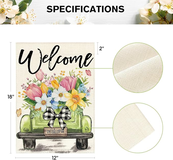 AVOIN colorlife Spring Tulip Garden Flag 12x18 Inch Double Sided Outside, Seasonal Flower Truck Rustic Yard Outdoor Flag