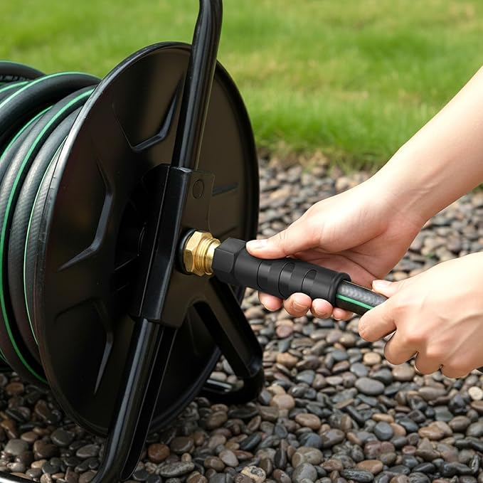 Heavy Duty Garden Hose 25 ft, NON-EXPANDABLE Water Hose with 10 Function Spray Nozzle, Lightweight Kink-less Hybrid Hose with Swivel Handle, Male to Female Fittings