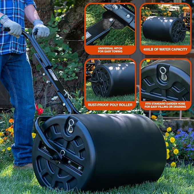 Agri-Fab 45-0610 18" x 24" Tow Behind Poly Lawn Roller 250 lbs Weight with Water, Poly Drum and Steel Frame, with Plug. Designed for Lawn and Garden Tractors