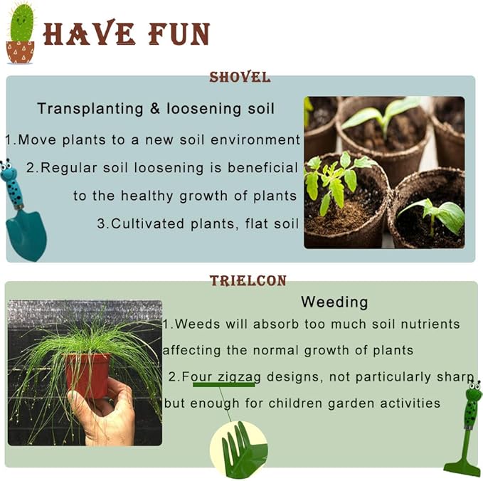 Kids Gardening Tools Set Metal Hand Shovel Mini Garden Tools for Kids, Safe Toy Gardening Tools for Soil Planting Digging Transplanting 6 Pieces