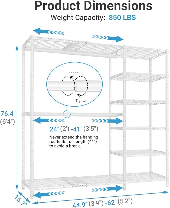 VIPEK X2 Plus Expandable Heavy Duty Clothes Rack, Closet System White