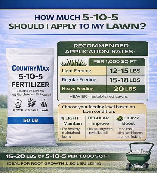 5-10-5 All-Purpose Fertilizer – 50 lb Bag | Balanced Nutrient Blend for Flowers, Vegetables, Lawns & Shrubs | Promotes Strong Roots, Vibrant Blooms & Healthy Growth | Easy Application Granules