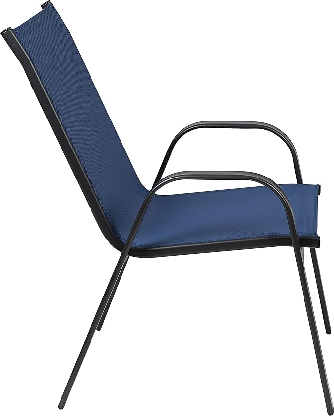 Flash Furniture Brazos Series Outdoor Stackable Patio Chairs with Flex Comfort Material, Stacking Outdoor Modern Sling Patio Chairs, Set of 4, Navy