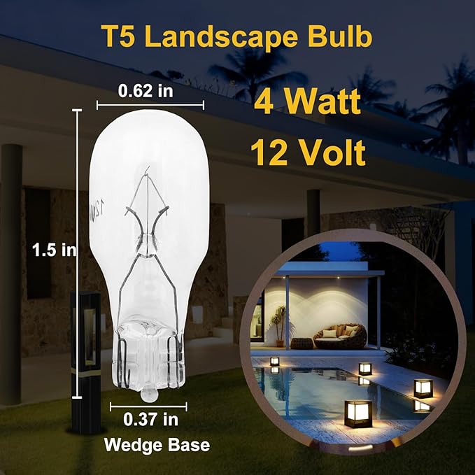 Landscape Light Bulbs 4 Watt,12 Volt Low Voltage T5 Light Bulbs for Malibu Appliance Garden Outdoor Lamps Landscape Lights Replacement Parts -2800K Warm White,CRI 85 (Clear),12 Packs