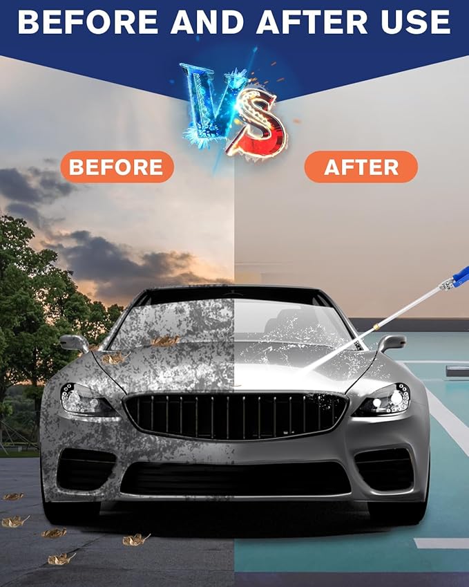 Garden High Pressure Hose Nozzle, Jet Nozzle High Pressure Hose Nozzle Tool Attachment with 2 Different Nozzles, Quick Connect Flexible Wand Lance for Gutter Patio Car Pet Window (Blue)
