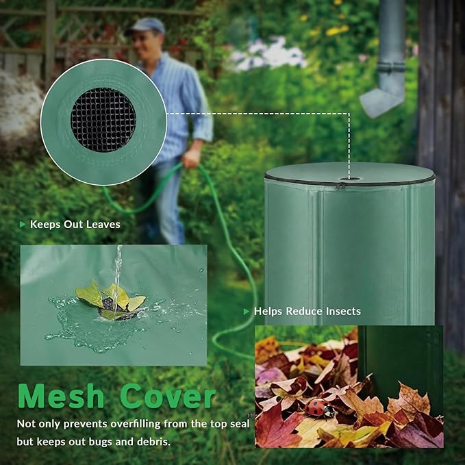 132Gallon/500L Collapsible Rain Barrel, Foldable PVC Rain Barrels with Spigots, Top Mesh Overflow Valve, Suitable for Collect Rainwater from Gutter for Garden Lawn, Cleaning Floors