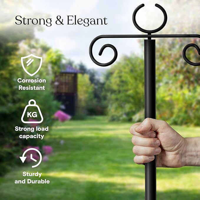 Brightech 2-Pack 10FT String Light Poles for Outdoor Use, Heavy Duty Metal Poles with Fork Base for Hanging Patio Lights, Adjustable for Garden, Backyard, Porch, or Fence Lighting Decor