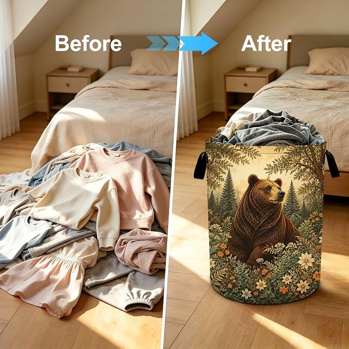 Animal Laundry Basket Collapsible Oxford Laundry Hamper Clothes Storage Bin with Handles for Bedroom Bathroom Laundry Room 19.6 x 15.7 Inches