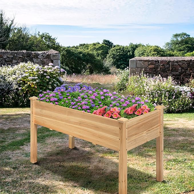 S AFSTAR Raised Garden Bed with Greenhouse Cover, Elevated Wooden Planter Box, 47”L x 24”W x 30”H, Outdoor Gardening Planting Bed for Vegetables Flowers & Herbs Grow Backyard Patio Lawn