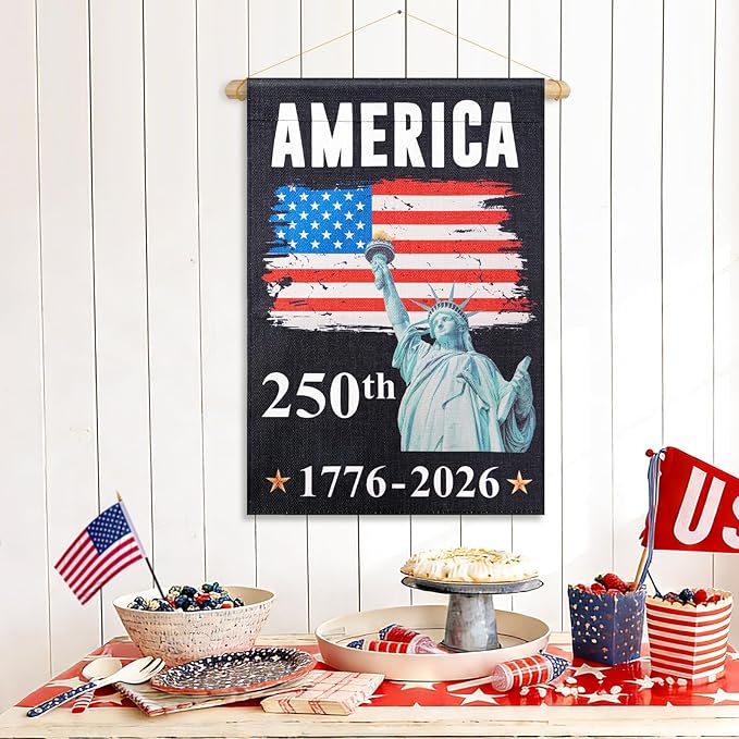 USA 250th Anniversary Flag - 28x40 Inch Double Sided Garden Flag with Statue of Liberty, 4th of July Decorations Outdoor for US 250th Celebration, 1776-2026 Independence Day Patriotic Decorations
