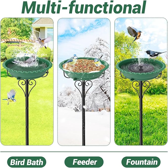40In Bird Bath for Outside,Freestanding Birdbath & Birdfeeder with Metal Stake,Vintage Birdbaths Water Bowl with 5 Prongs Base for Outdoor Garden Yard Decor (Green)
