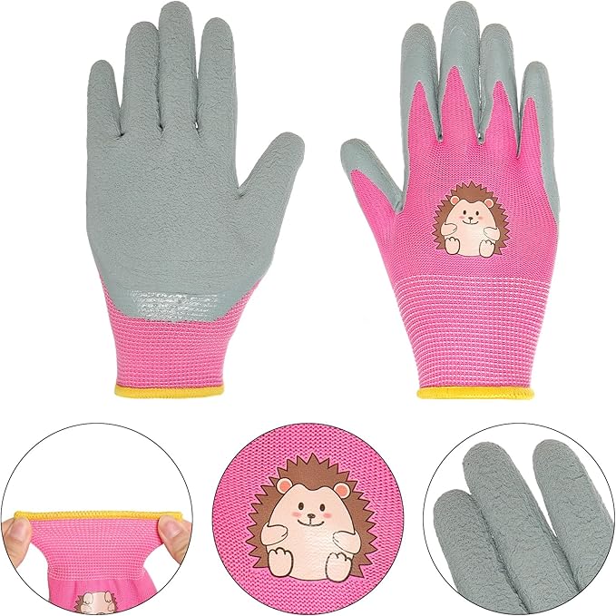 3 Pairs Kids Gardening Gloves, Toddler Work Gloves, Kids Garden Gloves, Children Rubber Coated Gardening Gloves