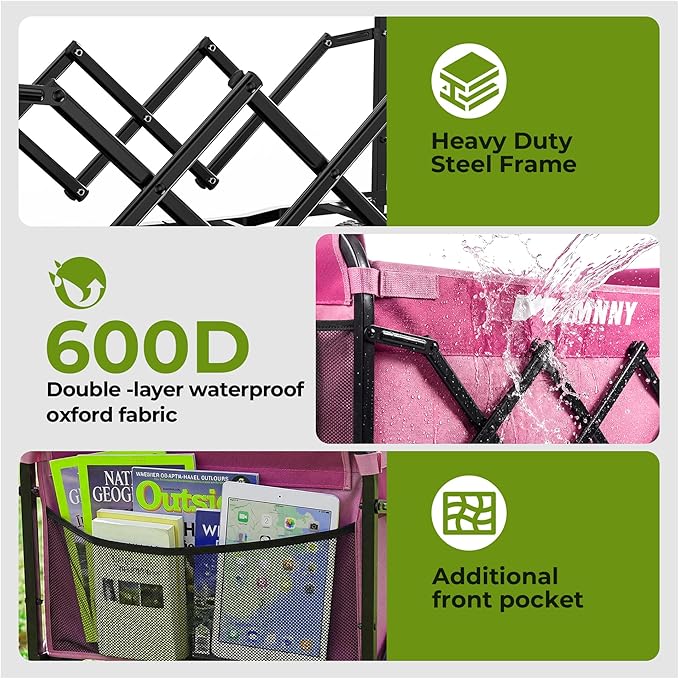 Pink Collapsible Wagon Cart, Lightweight Folding Utility Cart with Wheels, 220lbs Capacity Portable Grocery Cart for Sporting Events, Garden, Shopping (Pink)
