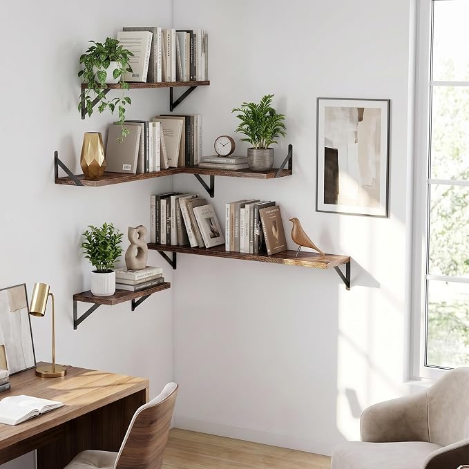 Dreamland Wall Mounted Floating Shelves Set of 2, 16x8, Rustic Brown