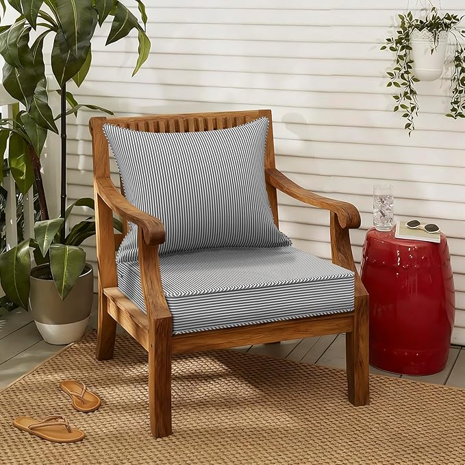 LVTXIII Outdoor Deep Seat Cushion 22"x22"x4" Patio Seat and Back Cushion Set Seasonal Chair Cushion for Dining Arm Chairs, Wicker Chairs and Garden Furniture Decoration, Strip Grey