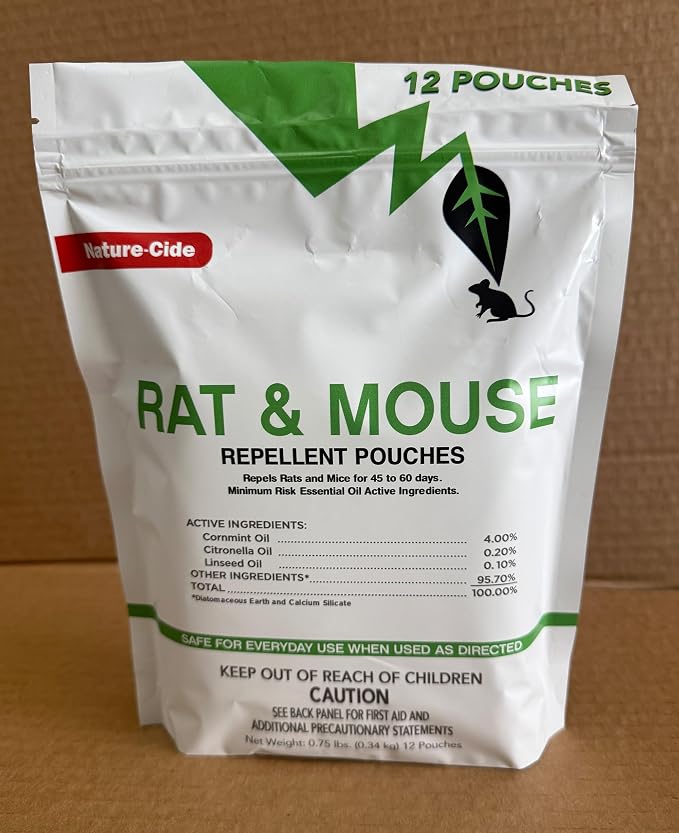 Nature-Cide Rat & Mouse Repellent Pouches, Peppermint Oil Rodent Repellent for Home, Garage, Car, RV & Shed, Mint Scent Mouse Deterrent, 12 Pouches