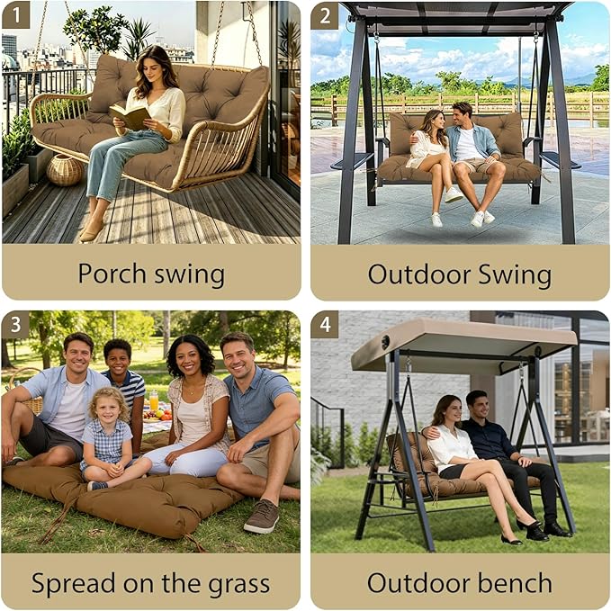 Premium 5" Thicken Porch Swing Cushions Waterproof 3 Seater Replacement Cushions with Backrest and Adjustable Straps, Outdoor Furniture Cushions for Patio, Garden(70×40×5inch)