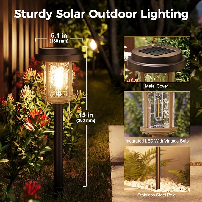 XMCOSY+ Solar Pathway Lights, Dual-Tone Solar Lights Outdoor Waterproof IP65, 20 LM LED Bright Glass Outside Light for Garden Path Yard Walkway Driveway (‎Black & Brown)