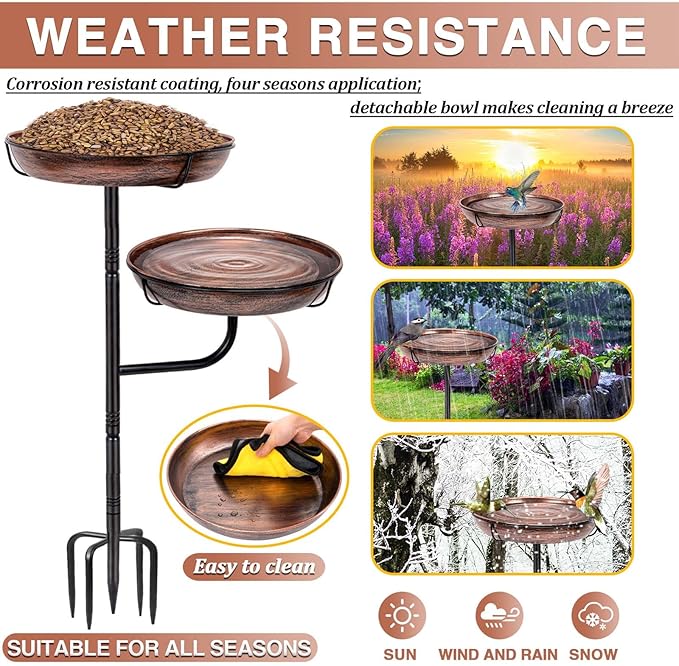 Metal Bird Bath for Outside, 41in Standing Bird Bath Feeder Bowl, Outdoor Freestanding Birdbaths Bowl, Double-Layer Bowl Bird Bath Stand for Garden Yard Patio Outdoor Decor, Upgraded 5-Pronged Base