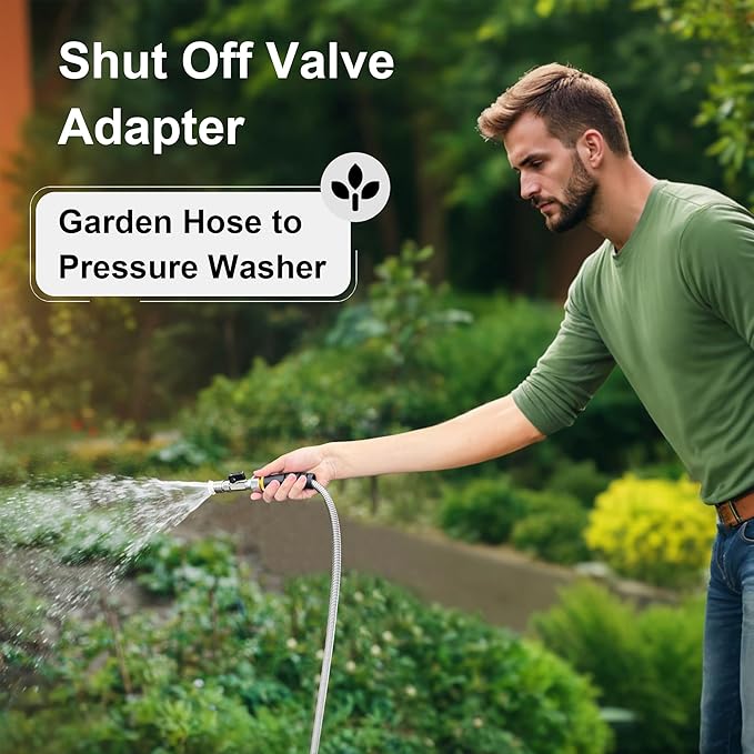 Raincovo Garden Hose Shut Off Valve to Pressure Washer Adapter, 3/4" GHT to 1/4" Quick Connect, Convert Water Hose into Power Washer Nozzle Tips, Car Washing Nozzle & Hose Attachment