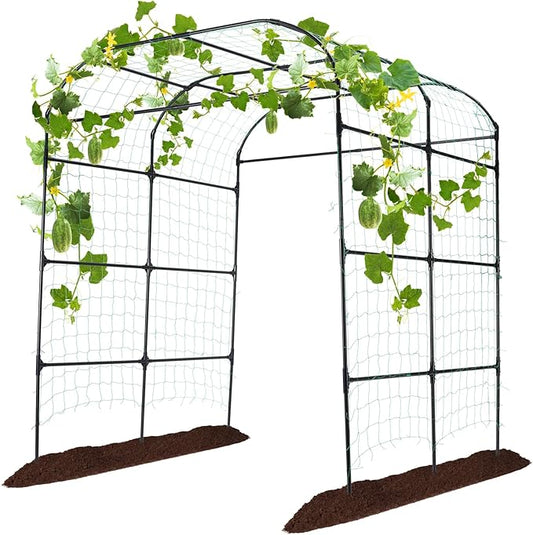 FOLLOOK Garden Arch Trellis for Climbing Plants Outdoor, Cucumber Trellis for Raised Bed, Grape Vine Tomato Bean Tall Vegetable U Frame Plant Support, Black