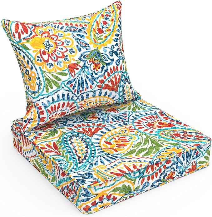 LVTXIII Outdoor Seat and Back Cushion Patio Deep Seat Cushion Set Seasonal Chair Cushion for Wicker Chairs and Garden Furniture Decoration, 22"x22"x4", Paisley Multi