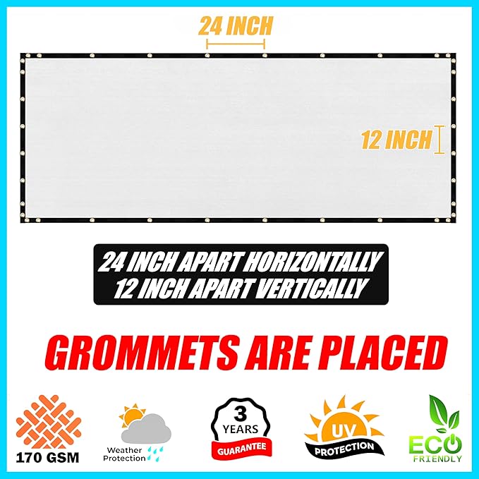 ShadeMart 4' x 102' Fence Privacy Screen White Heavy Duty 170 GSM Fencing Mesh Shade Net with Grommets & Zip Ties, 90% Blockage Fence Screen for Balcony Yard Outdoor Garden Pool (We Customize Size)