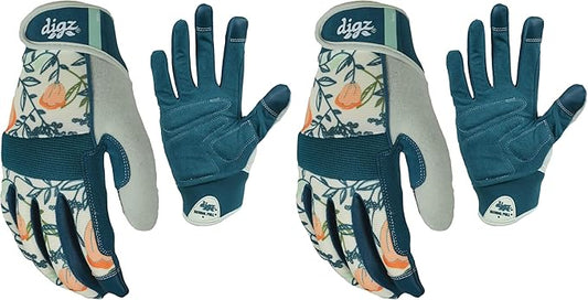 DIGZ Stretch Knit Garden Gloves with Nitrile Coating | Latex-Free Rubber Gardening Gloves | Color: Coral Floral | Size: Large (Pack of 2)