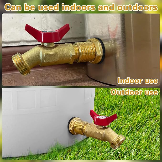 Rain Barrel Spigot Kit 3/4" GHT Brass Garden Hose Valve+Brass Garden Hose Bulkhead Fitting for Rain Barrels Aquariums Water Tanks Tubs Pools Spigot