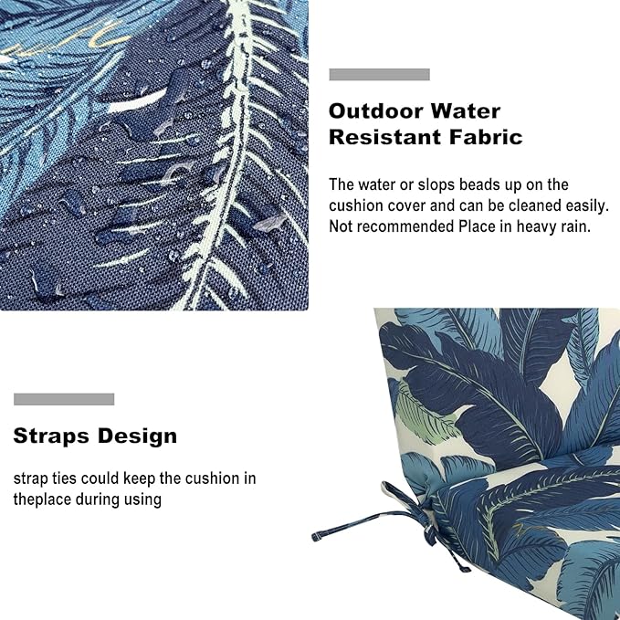 DYTXIII Outdoor High Back Chair Cushions Set of 2, 44"x22" Water Repellent Patio Seat Cushions with Elastic Sponge, All Weather Chair Pads for Rocking, Dining, Patio Furniture - Swaying Palms Blue
