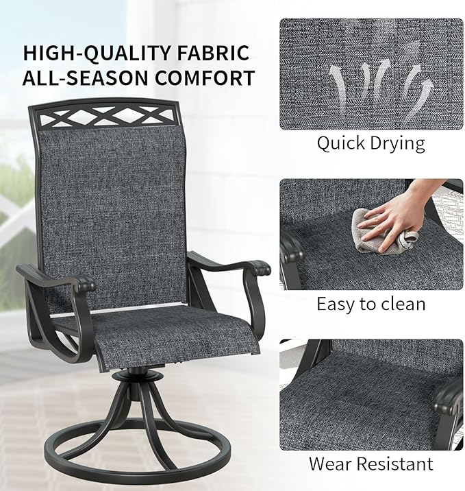 SHGJ&SOFT Patio Swivel Chairs, Waterproof Outdoor Dining Chairs with All-Weather Textilene Mesh for Deck, Garden, and Backyard (Dark Gray6, 2PC)