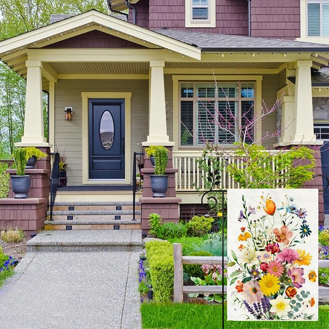 Spring Summer Colorful Floral Garden Flag 12x18 Inch Double Sided Outside Farmhouse Holiday Courtyard Decoration Flag