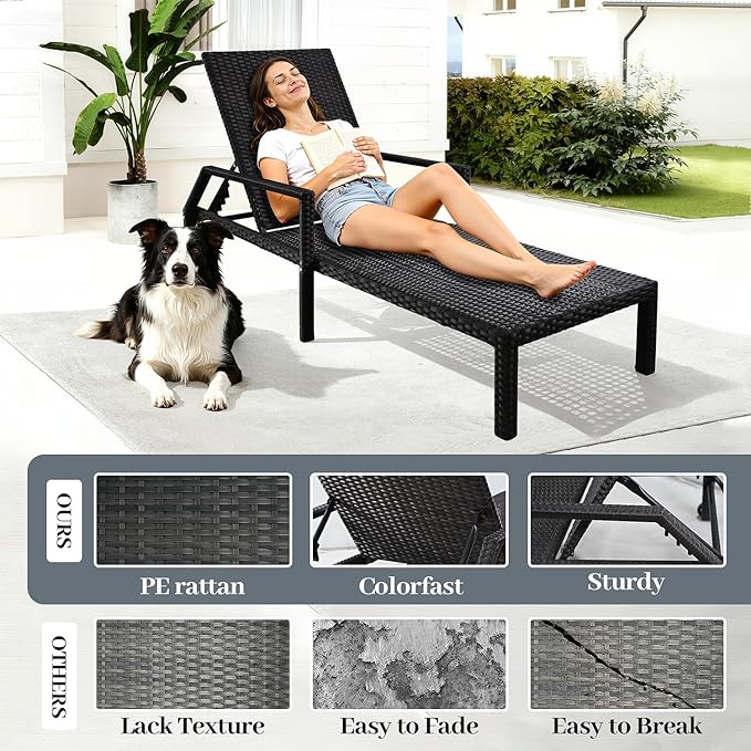 Outdoor Chaise Lounge Chair - Low-Maintenance, All-Weather Rattan Adjustable Recliner for Pool, Patio & Garden (1)