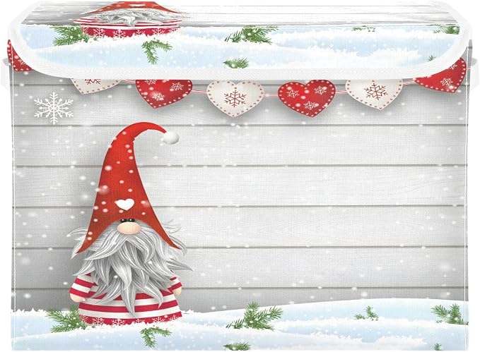 senya Christmas Baskets Collapsible Storage Bins with Lids, Christmas Gnome Storage Boxes Clothes Baskets for Organizing