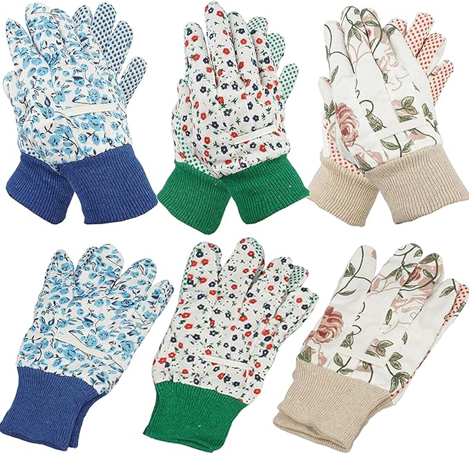 Yopay 6 Pairs Gardening Gloves for Women, Soft Jersey Garden Glove, Rubbuer Dots Cotton Working Gloves for Men, Planting, Seeding, Fishing, Restoration Work, 3 Colors