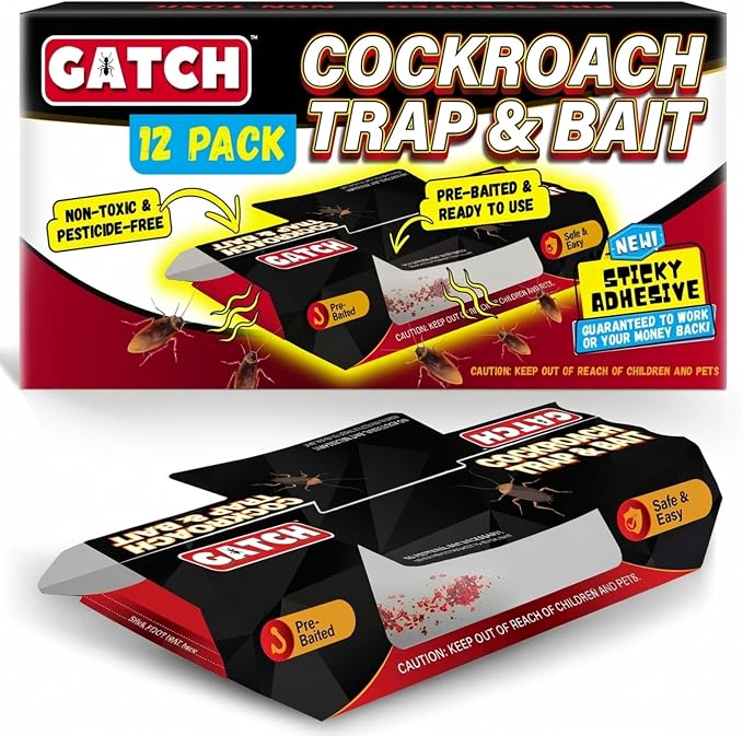 GATCH Roach Traps Indoor (12 Pack), Sticky Baited Cockroach Traps, Roach Killer Indoor Infestation, Adhesvie Glue Traps for Roaches, Insects, Home Bug Ant Spider Cricket, Child & Pet Friendly