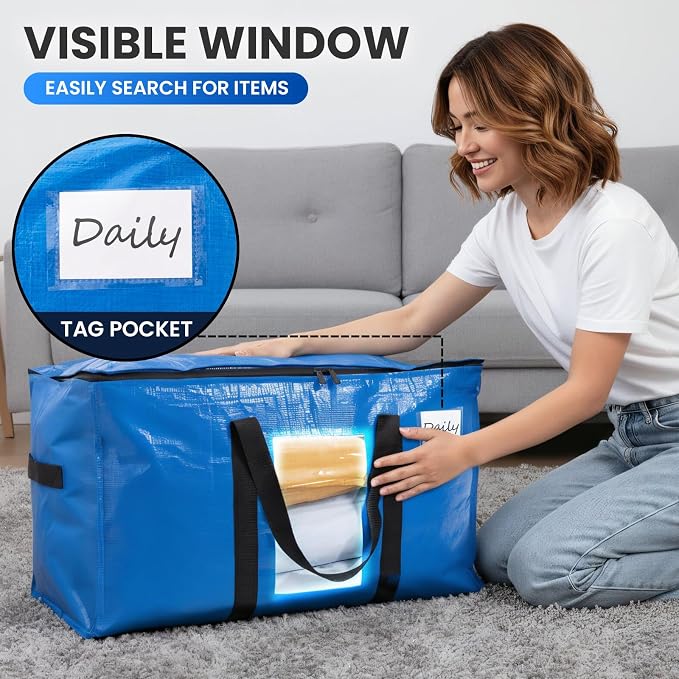 TAILI 2 Pack Blue Extra Large Moving Bags,Storage Bags with Visible Window