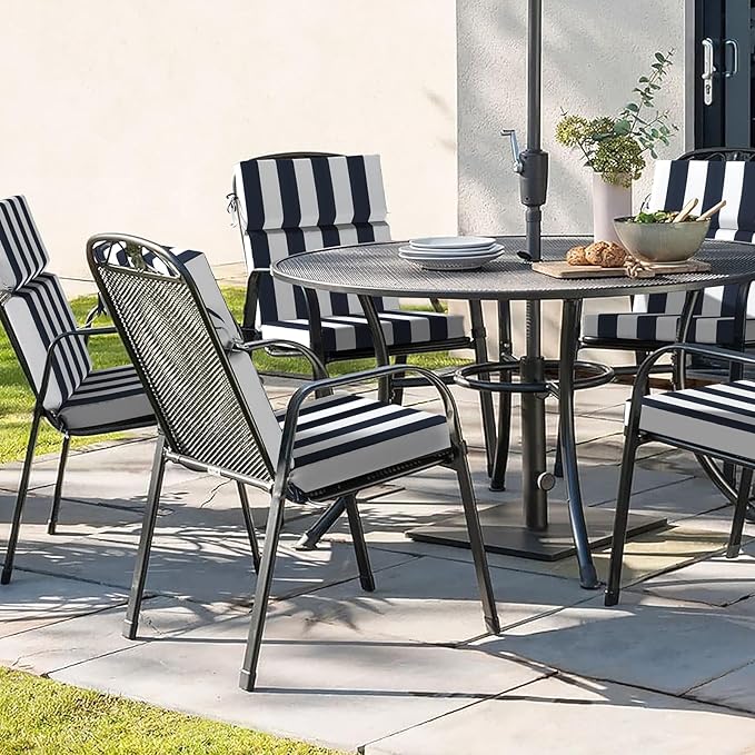 DYTXIII Outdoor High Back Chair Cushions Set of 2, 44"x22" Water Repellent Patio Seat Cushions with Elastic Sponge, All Weather Chair Pads for Rocking, Dining Chairs, Patio Furniture - Cabana Navy