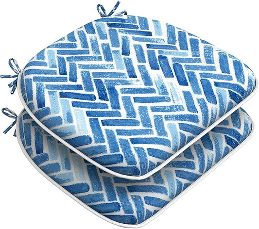 DYTXIII Set of 2 Outdoor Chair Cushions with Ties,Water Repellent Patio Chair Pads 17"x 16" for Outdoor Furniture,Round Corner Seat Cushions for Garden Yard Kitchen Blue Bricks