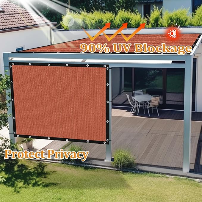 Shade&Beyond Customized Size 4' X 24' Shade Cloth with Grommets, 90% UV Protection UV Protection Mesh Tarp Sun Screens for Patio GN01, Rust Red