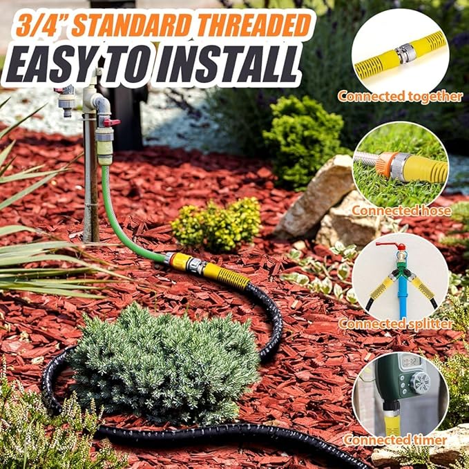 LAVEVE Heavy Duty Flat Garden Soaker Hose 75FT, Flexible Water Hose Irrigation Tubing, Leakproof Drip Hose Watering for Garden, Lawn, Flower Bed, Vegetable