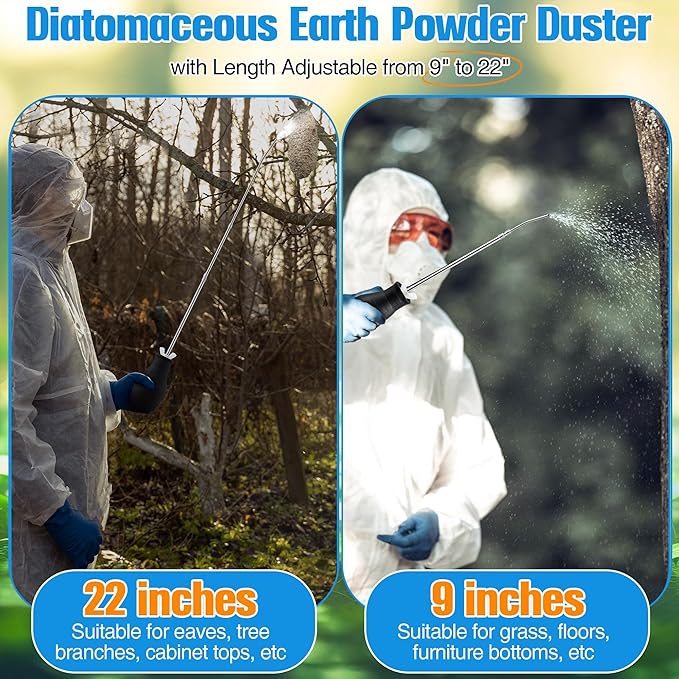 Diatomaceous Earth Powder Duster, Longer 9" to 22" Retractable Garden Powder Applicator Dispenser, 8 oz Bulb Duster Sprayer Insect for Home Organic Gardening Agricultural Supply(Black,1 Pcs)