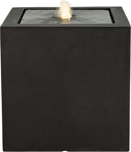 Sunnydaze Outdoor Water Fountain with LED Light - Modern Square Bubbler Water Feature with Pump - 17.5" H - for Patio, Garden, Deck, Relaxation and Stress Relief - Black